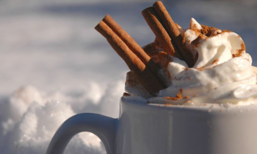 雪を眺めながら…シナモン入りのココアを!