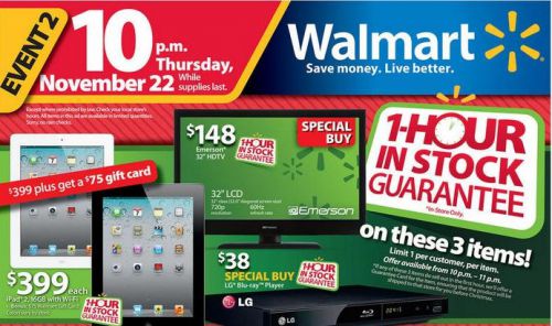安売りで有名なウォルマートの広告。今年のセールは感謝祭当日夜8時から