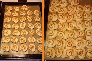 手作りのカネールブッレ生地、焼く前に二次発酵する前と後の写真です。