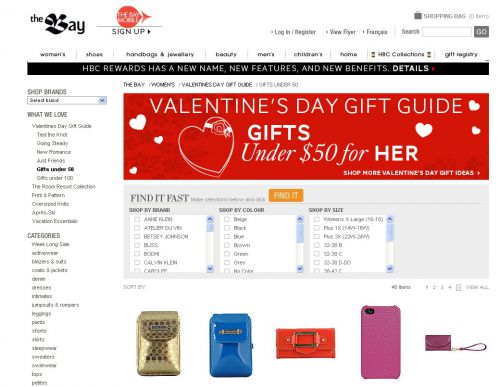 大手デパート、ベイのウェブサイトでも、女性へのショッピングページが