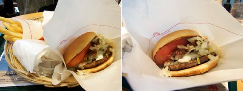 2つのライスバーガーとモスバーガー、そしてポテト。
