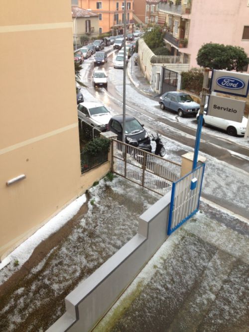 雪ではありません、雹（ひょう）です