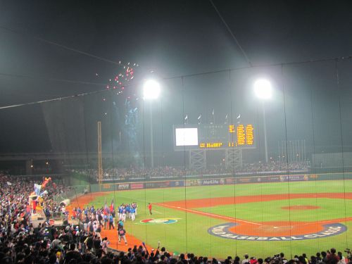 試合終了後、花火があがりました