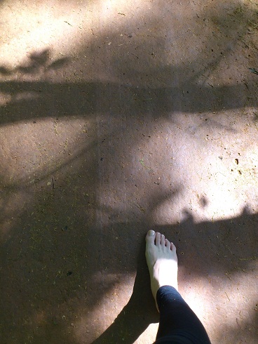 裸足で歩きやすい滑らかな土肌、木陰の土はひんやりとして気持ち良い