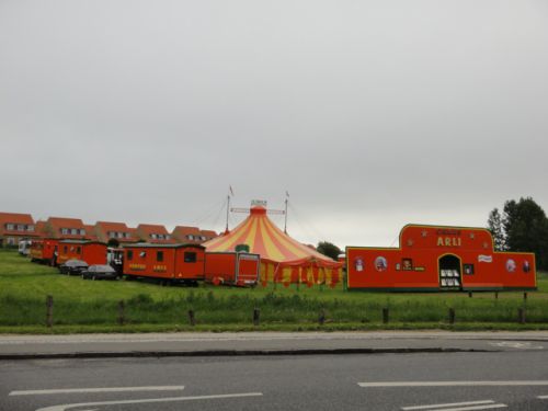 別の場所の移動サーカスのテントが立つのも芝生