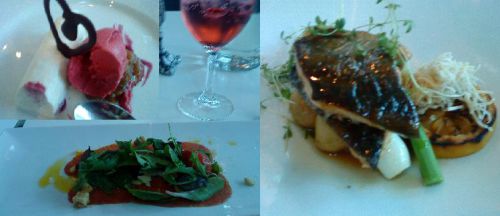 スパのパッケージにセットの夕食コース、前菜、メイン、デザート、どれも最高の味