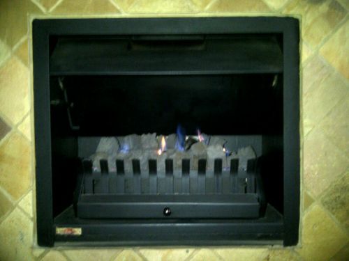 ガスで着火するタイプの暖炉。暖炉があると家全体が温まるので、いいです。