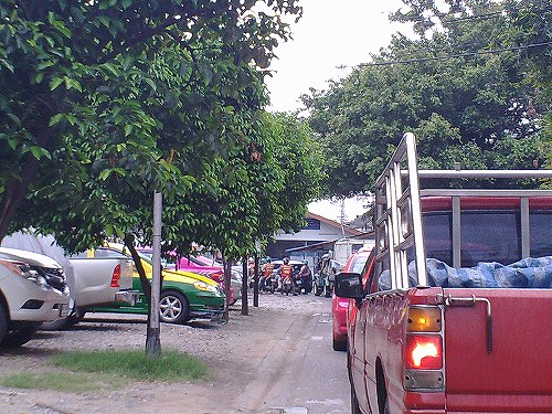 道なりに延々と続く渋滞の列　踏み切りはまだ向こうです