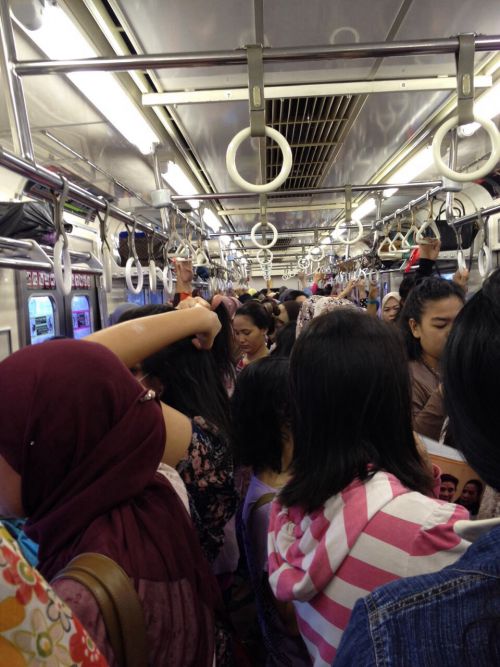 女性専用車両内。日本に負けず劣らずの混み具合です