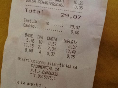 レシートの例。商品によって4、10、21％と違う税率が適用されているのがわかる