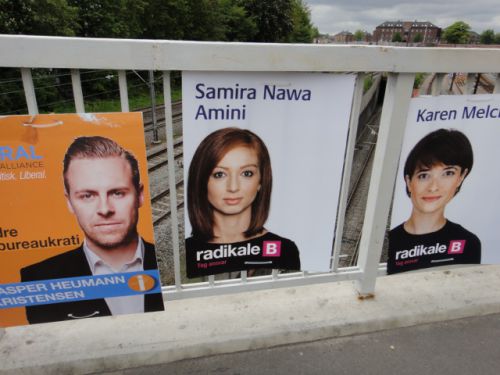 立候補者のポスター。みんな若くて、政治家というより俳優のよう