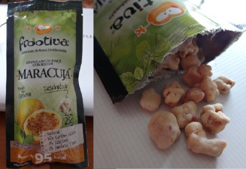 ドライアップルにブラジル原産のパッションフルーツの粉を配合したシリアル感覚のフルーツスナック