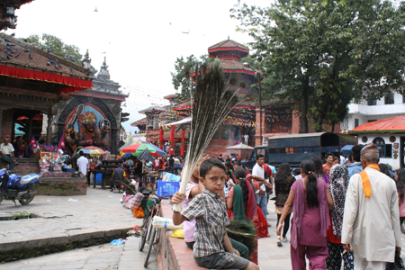 お手伝いで孔雀の羽を売る姉弟