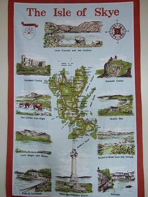 スコットランドのスカイ島のティータオル。スカイ島にもたくさんの蒸留所があります。