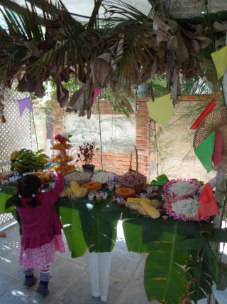 フェスタジュニーナでトウモロコシやピーナツの甘いお菓子が並ぶスタンド