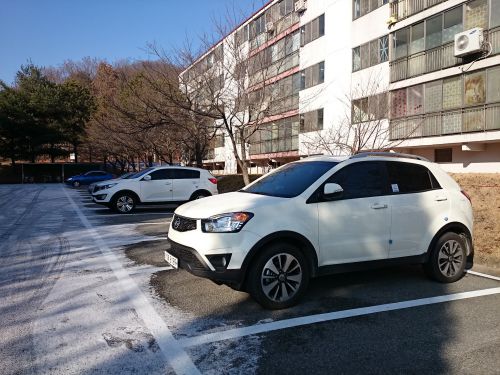 韓国で人気の白色SUV、我が家のアパート駐車場にも(今年１月撮影)