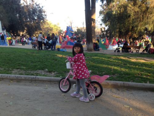 ベビーカーを押しならが歩く家族連れで賑わう公園。公園は家族の集いの場所。